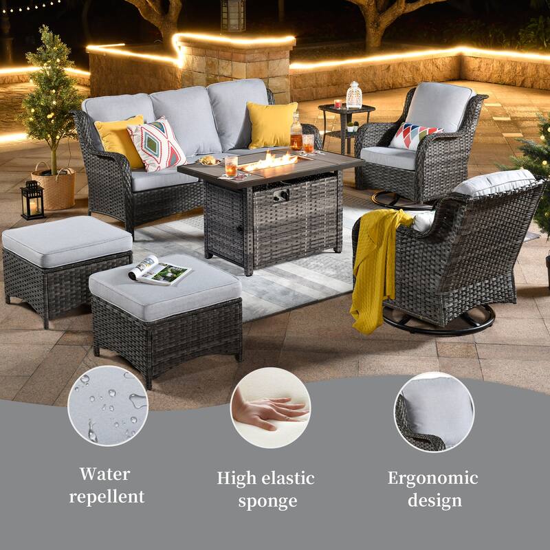 OVIOS 7-piece Patio Swivel Chair Set with 42" Fire Table