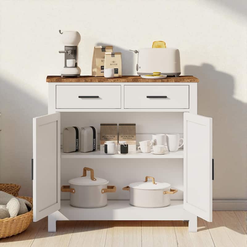 Modern Farmhouse Kitchen Sideboard with 2 Drawers and Double Doors, Buffet Storage Cabinet Coffee Bar for Dining Room.