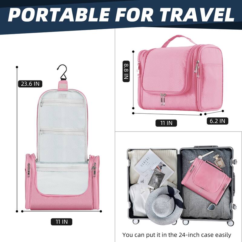 Large Hanging Toiletry Bag for Travel & Daily Use, Water-Resistant Dopp Kit for Makeup, Shaving, Toiletries