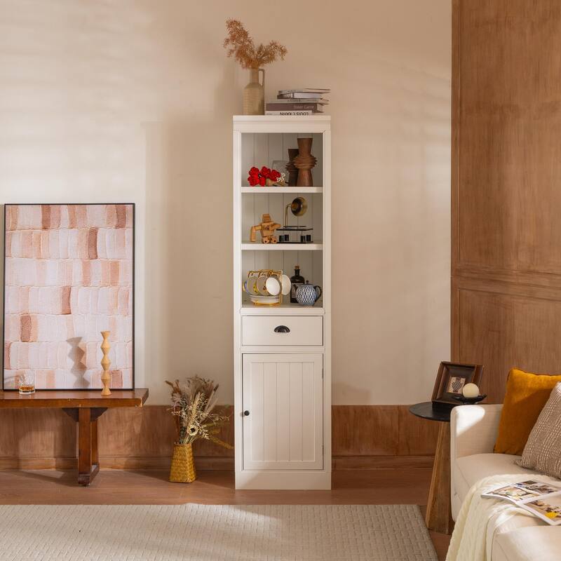 75'' Freestanding 5-Tier Display Book Shelf Farmhouse Bookcase with Storage & Cabinet, Modern Wooden Organizer Pantry