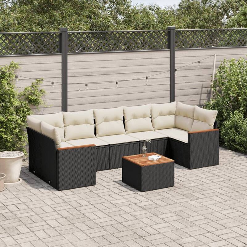 vidaXL Patio Sofa Set with Cushions Outdoor Furniture 8 Piece Poly Rattan - Black and cream Large
