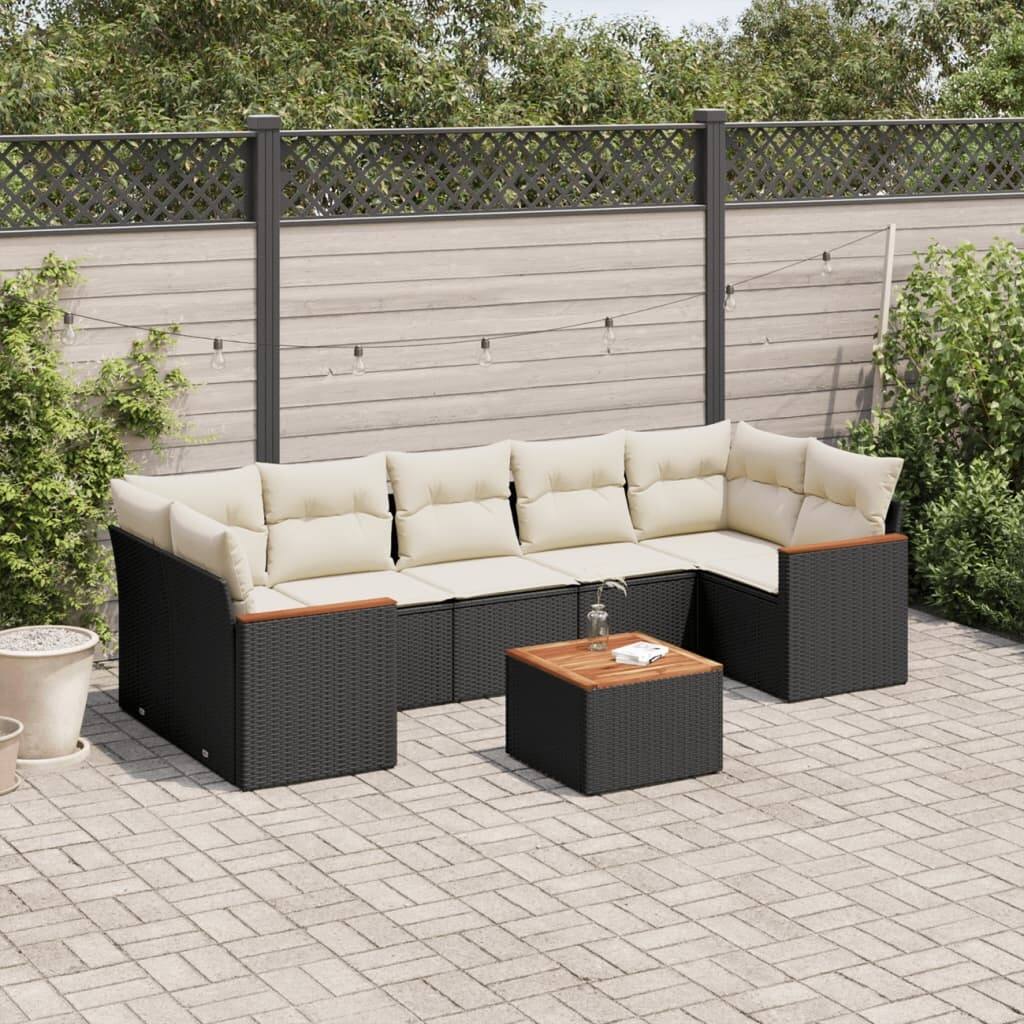 vidaXL Patio Sofa Set with Cushions Outdoor Furniture 8 Piece Poly Rattan