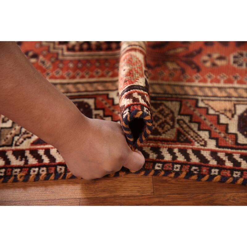 Tribal Shiraz Persian Antique Area Rug Hand-Knotted Coral Wool Carpet - 3'5"x 4'9"