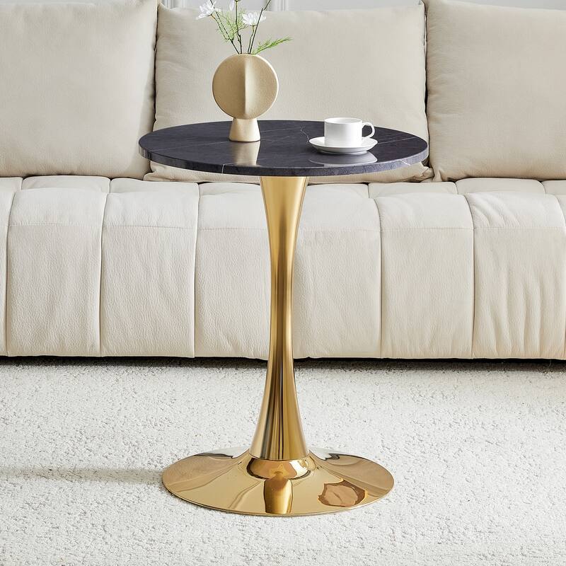 Round Thickened Table Top Coffee Table, Metal Pedestal Side Table Modern Bistro Table