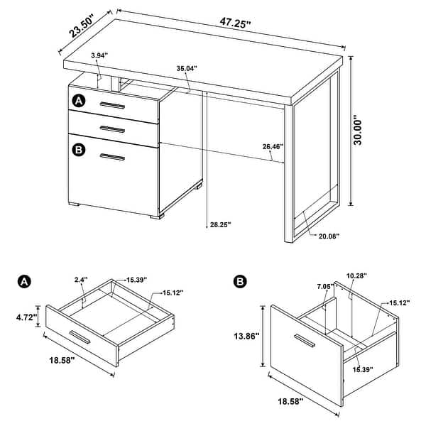 dimension image slide 1 of 3, Brennan 47-inch 3-drawer Office Computer Desk