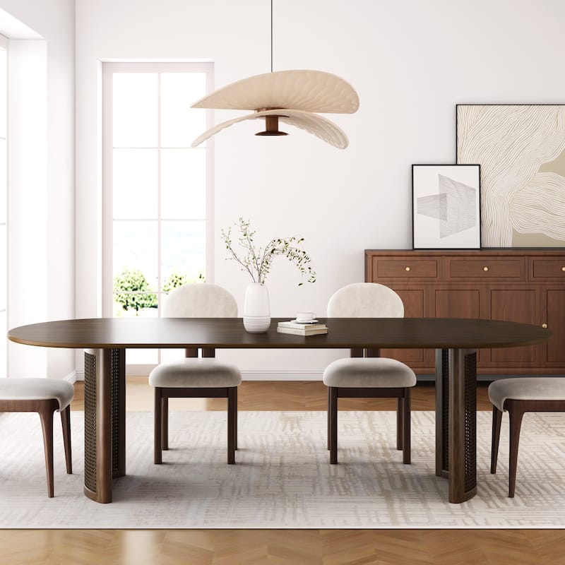 79"L×33.5"W Oval Wood Dining Table Double Pedestal Kitchen Table - Walnut