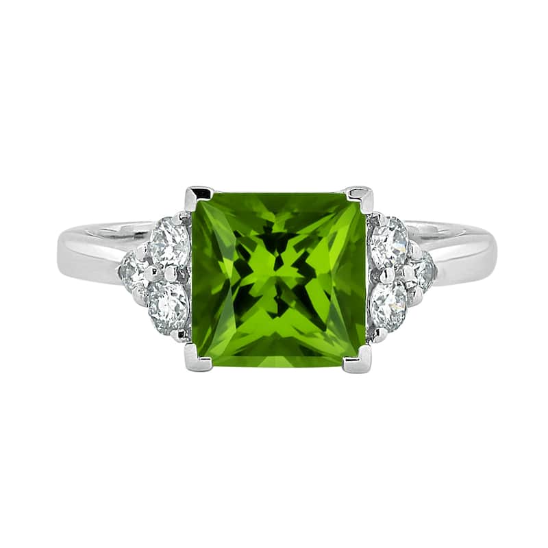 Auriya 3 1/10ct Princess-cut Green Peridot and Diamond Engagement Ring 1/3ctw 14k Gold