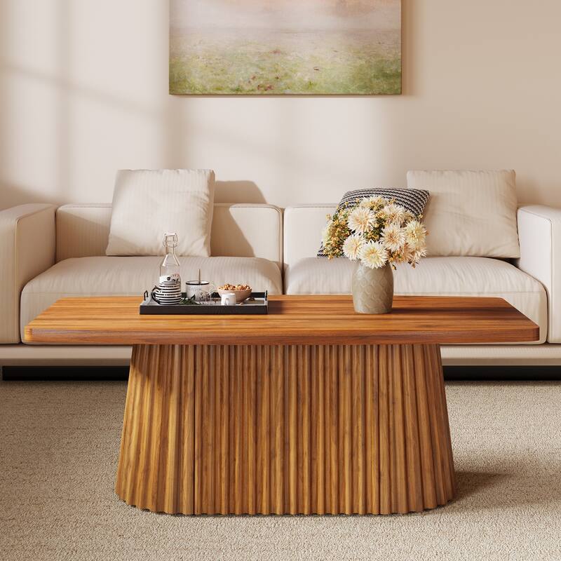 47.2" Coffee Table with Fluted Pedestal, Mid Century Modern Center Table