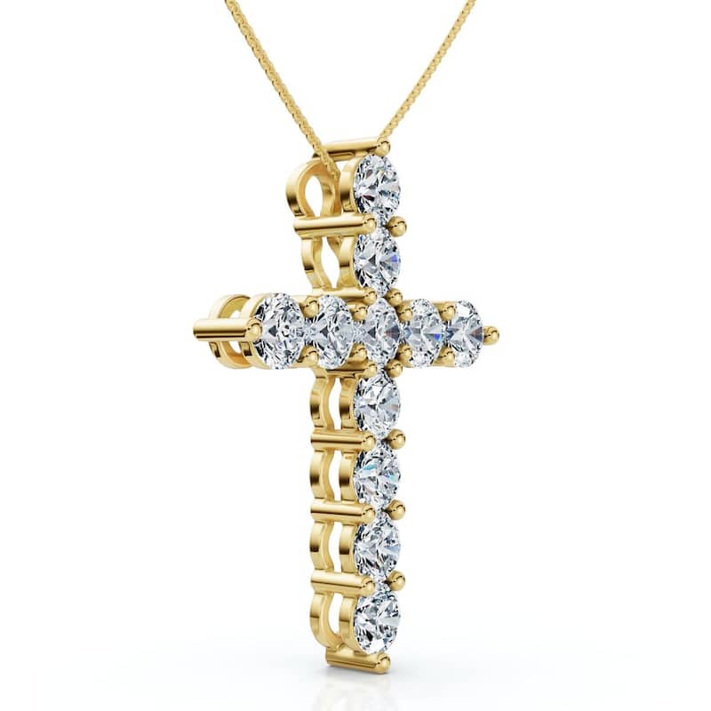 Bliss Diamond 2Ct TW Diamond Cross Women's Necklace Gold Lab Grown 1" Tall - Yellow