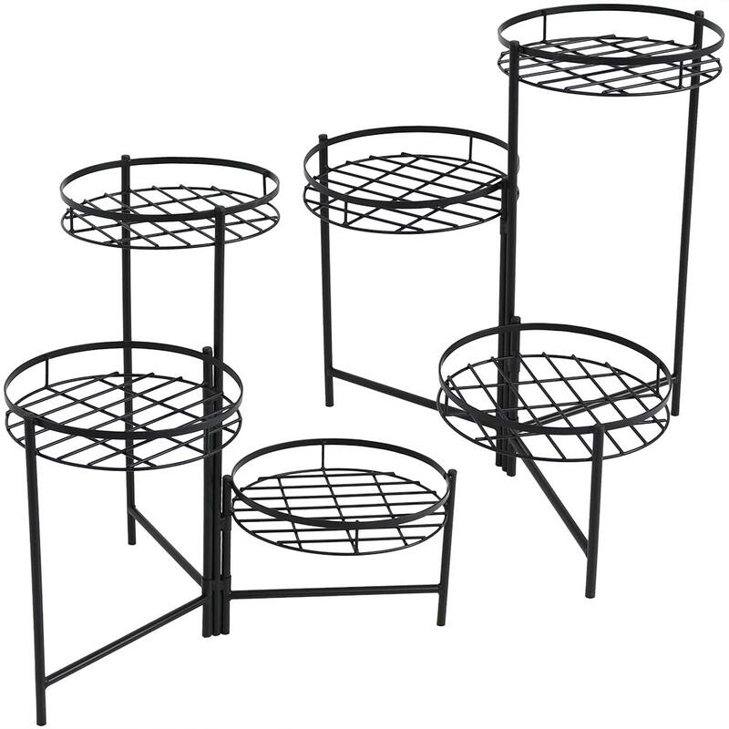 Black Three Tiered Indoor Outdoor Flower Plant Stand 22" - Set of Two