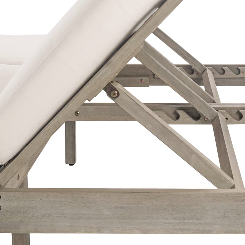 Outdoor Patio Acacia Wood Double Daybed Sunbed with Adjustable Backrest and Folding Side Trays