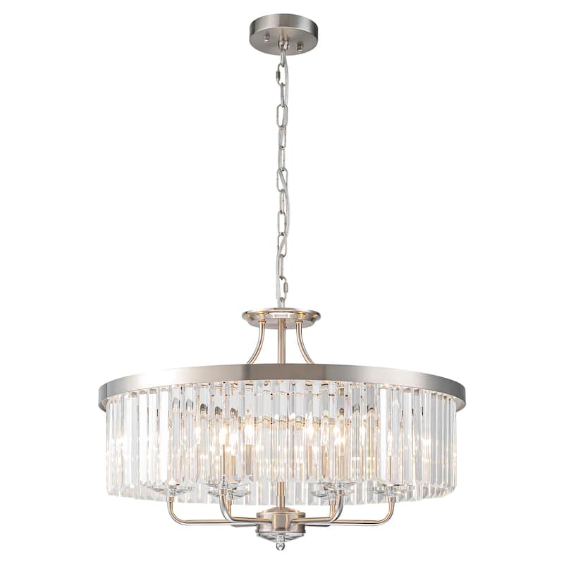 Modern Glam 6-Light Nickel Drum Crystal Chandelier/Pendant Light - 23.62 in. W x 16.92 in. H