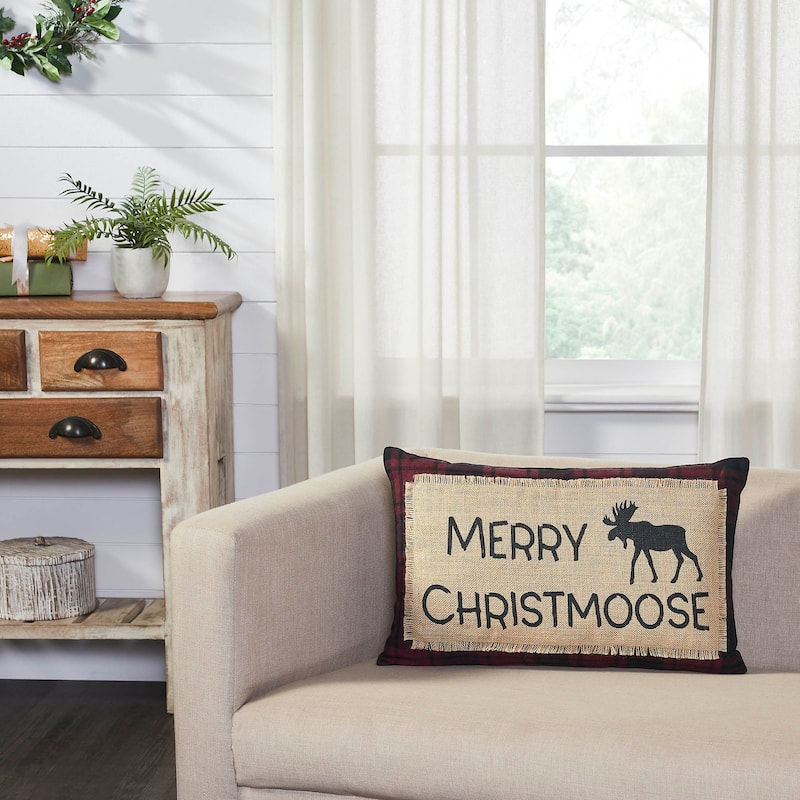 Cumberland Red Black Plaid Merry Christmoose Pillow 14x22