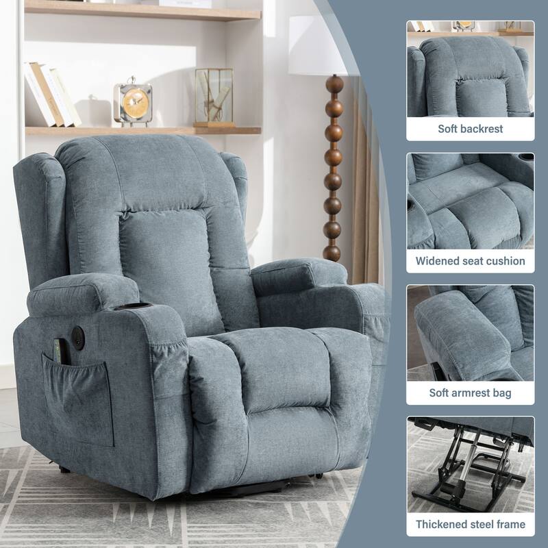 Power Lift Recliner Chair Recliners for Elderly with Heat for Living Room with Infinite Position and Side Pocket,USB Charge Port