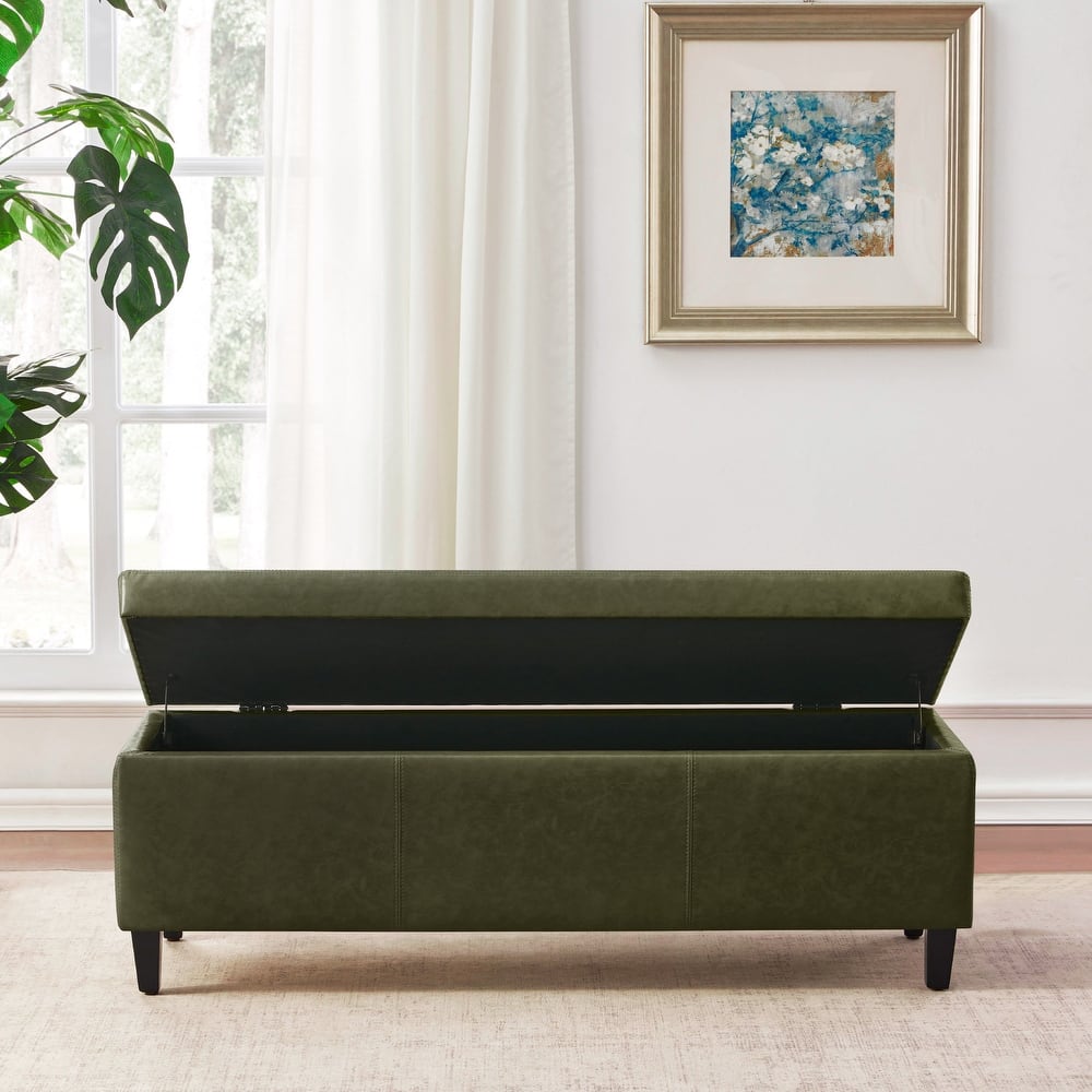50.3" x 17.50" x 18" Upholstered Rectangular Storage Ottoman-Faux Leather