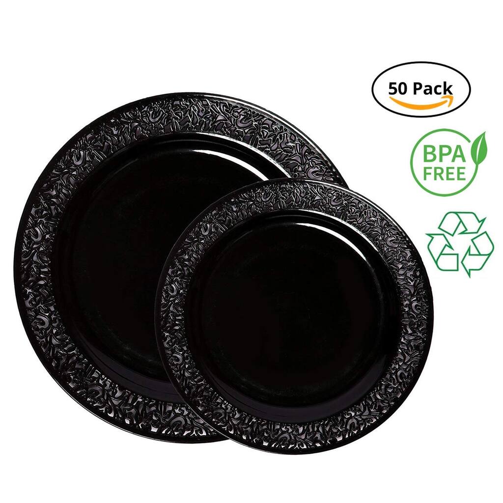 Party Joy 50-Pcs Plastic Dinnerware Set (Black) - Overstock - 27189187