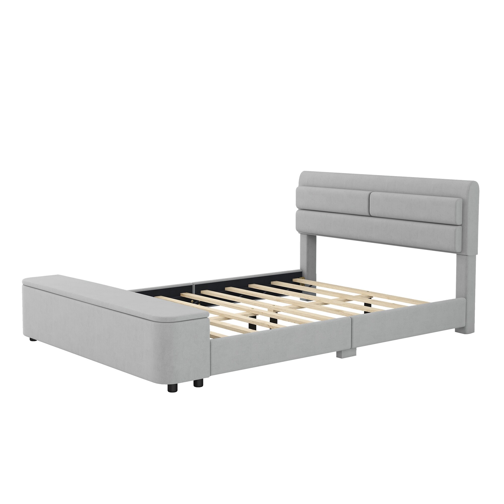 Grey Velvet Upholstered Platform Bed with Adjustable Headrest and Storage Bed Bath Beyond 38206904