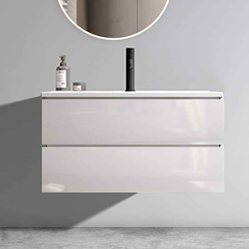 Wall Mount Glossy Bathroom Vanity with Ceramic Sink with Single Hole