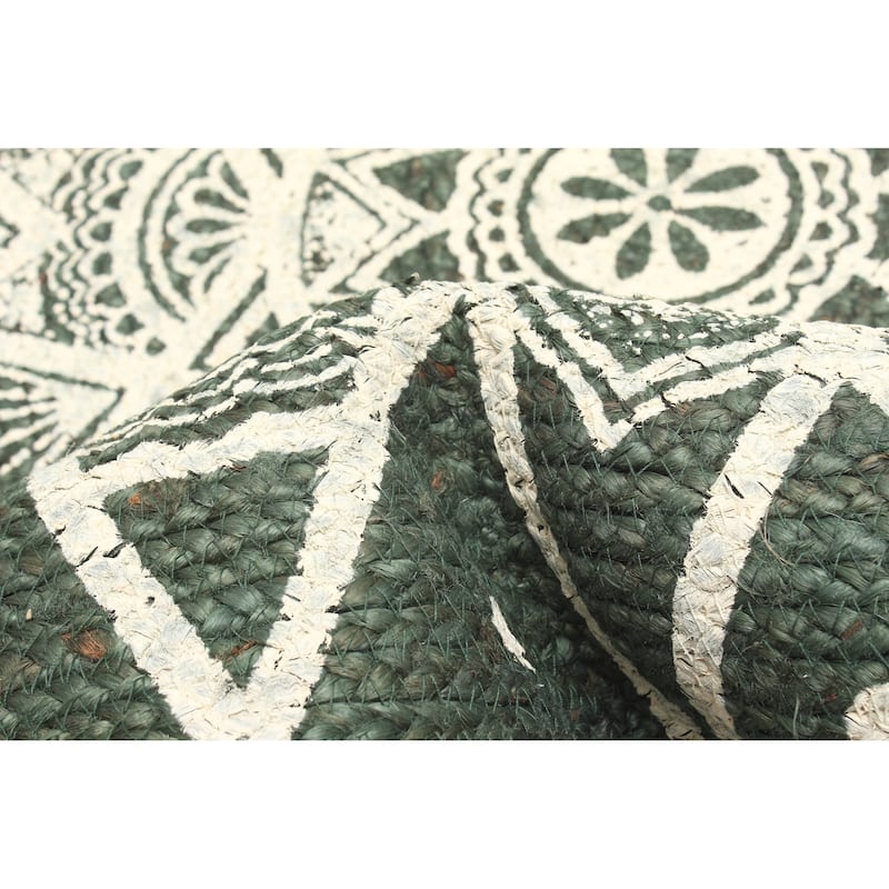 ECARPETGALLERY Braided Weave Palas Denizli Teal Jute Rug - 2'11 x 2'11