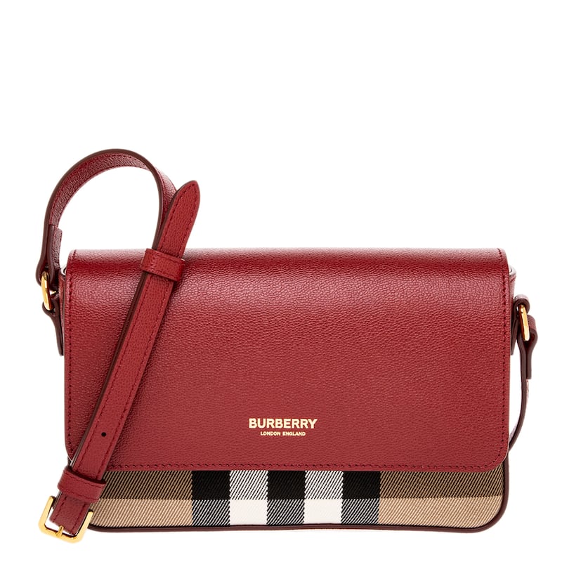 Burberry Hampshire Small House Check & Leather Crossbody - Red