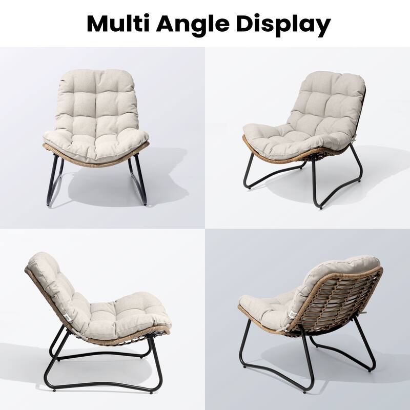 All-Weather Papasan PE Rattan Chair Single Loveseat Sets with Cushion For Indoor Outdoor