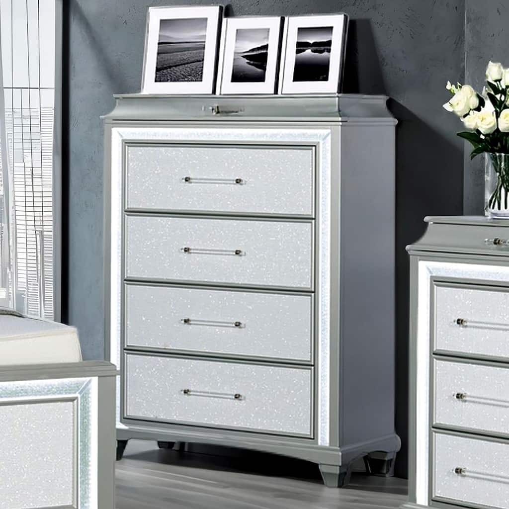 Furniture of America Gala Glam Silver 5-Drawer Chest with LED Lighting