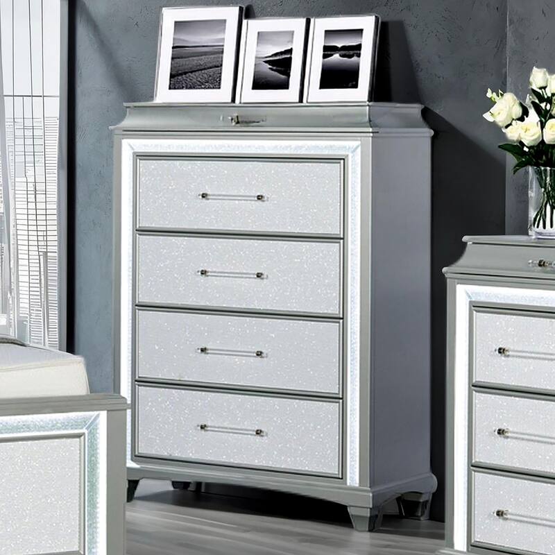Furniture of America Gala Glam Silver 5-Drawer Chest with LED Lighting - 5-drawer - Silver