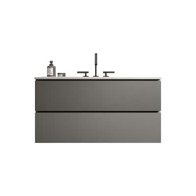 36-Inch Wall Mount Bathroom Vanity in Space Grey with Ceramic Sink, Large Storage