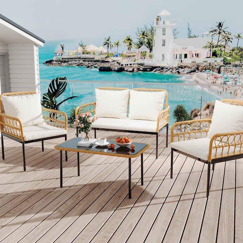 Outdoor 4 Pieces Patio Furniture Sets for Apartment, Bistro, Backyard, Porch - 4PCs - White