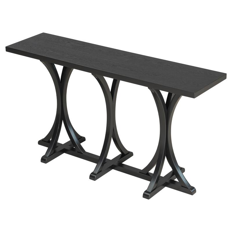 Wooden Console Table with Rectangular Oak Veneer Top, Farmhouse Entryway Table with Rubber Wood Slender Curved Legs