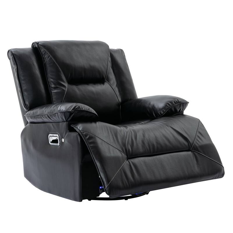 360° Swivel and Rocking Home Theater Recliner Manual Recliner Chair with a LED Light Strip for Living Room,Bedroom, Black