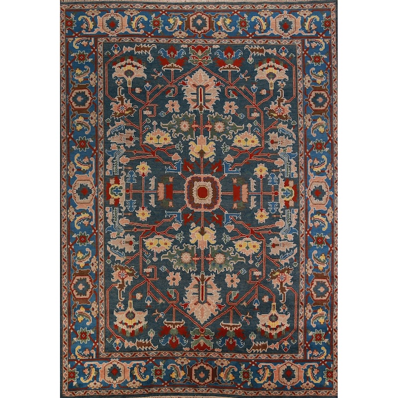 All-Over Blue Oushak Oriental Area Rug Handmade Wool Carpet - 8'11" x 11'9"