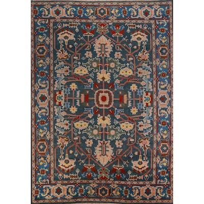All-Over Blue Oushak Oriental Area Rug Handmade Wool Carpet - 8'11" x 11'9"