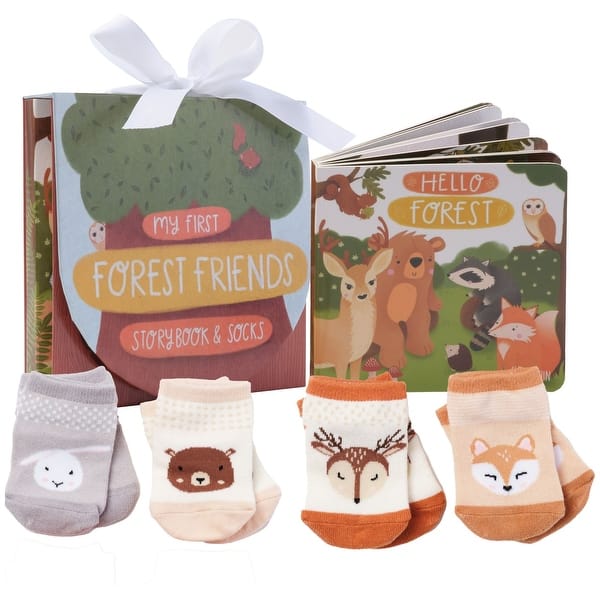 slide 2 of 10, Woodland Forest Friends, 5-Piece Gift Set for Infants 0-12 Months, Includes Storybook and 4 Pairs of Animal Socks