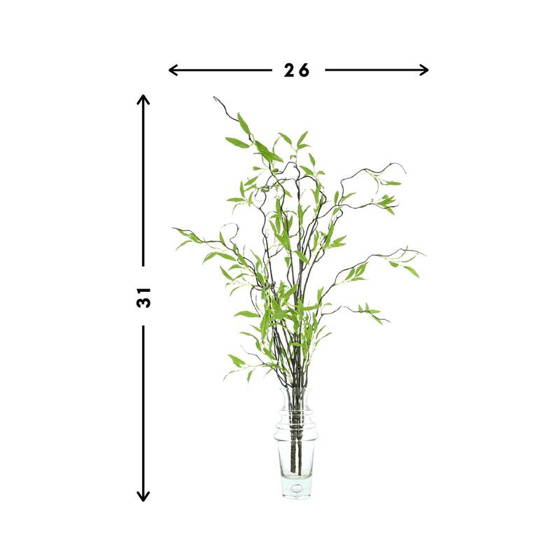 Willow Branch Arrangement in a Tall Glass Vase - Green