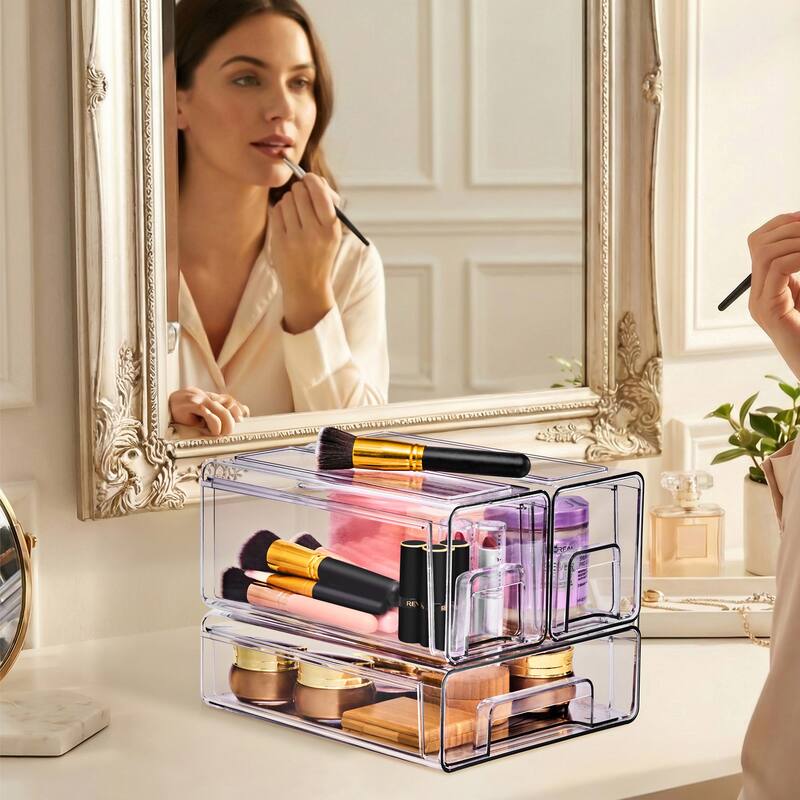 Sorbus Clear Stackable Storage Drawers Case with Handles - for Bathroom, Cabinet, Medicine & Baby Bottle Storage