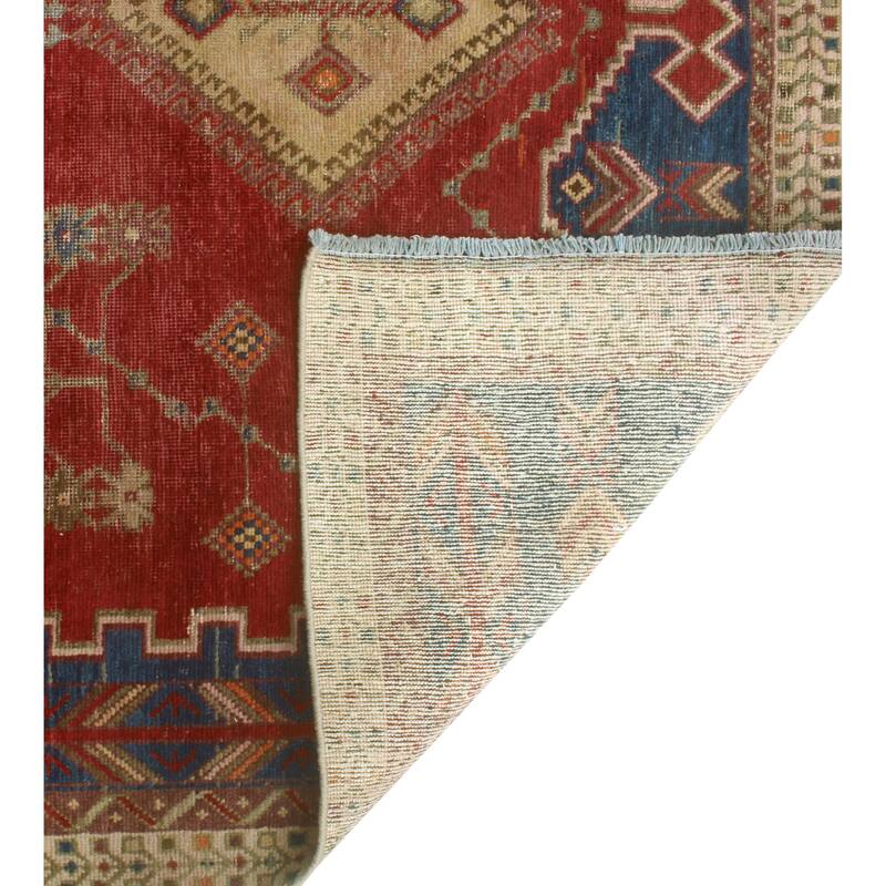 Vintage Distressed Awad Red/Blue Rug - 4'10" x 6'5"