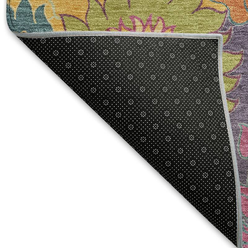 Machine Washable Indoor/ Outdoor Modern Floral Chantille Rug