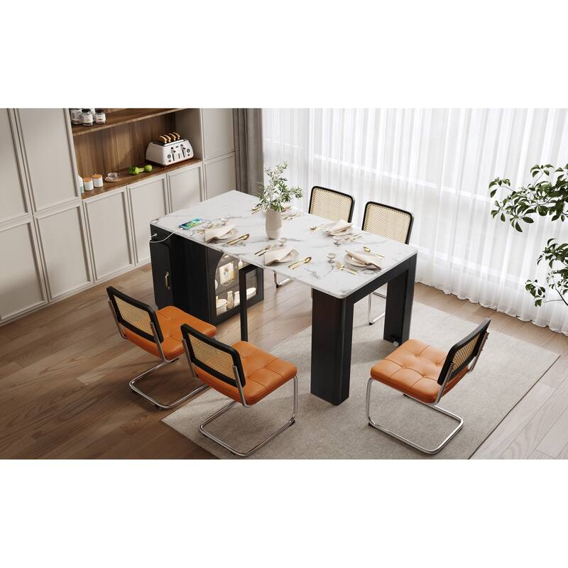 Roomfitters Extendable Dining Table, Mobile Kitchen Island, Rolling Storage Cabinet with Power Outlet