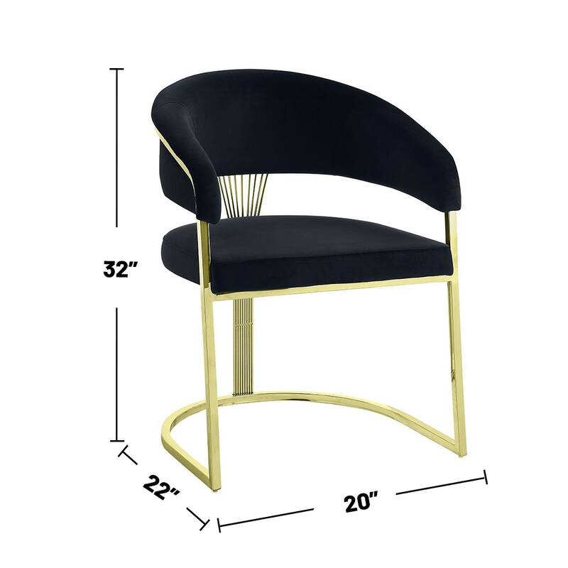 Velvet Upholstered Dining Side Chair in Black and Mirrored Gold