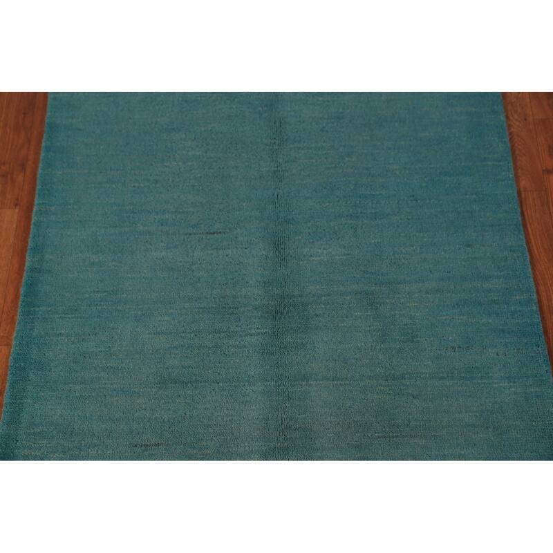 Teal Blue Gabbeh Oriental Rug Handmade Wool Carpet - 2'8" x 4'1"