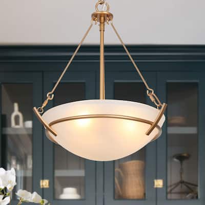 Mid-Century Modern 3-Light Gold Chandelier Bowl Frosted Glass Pendant Light for Dining Room - 11.5" D x 16.5" H