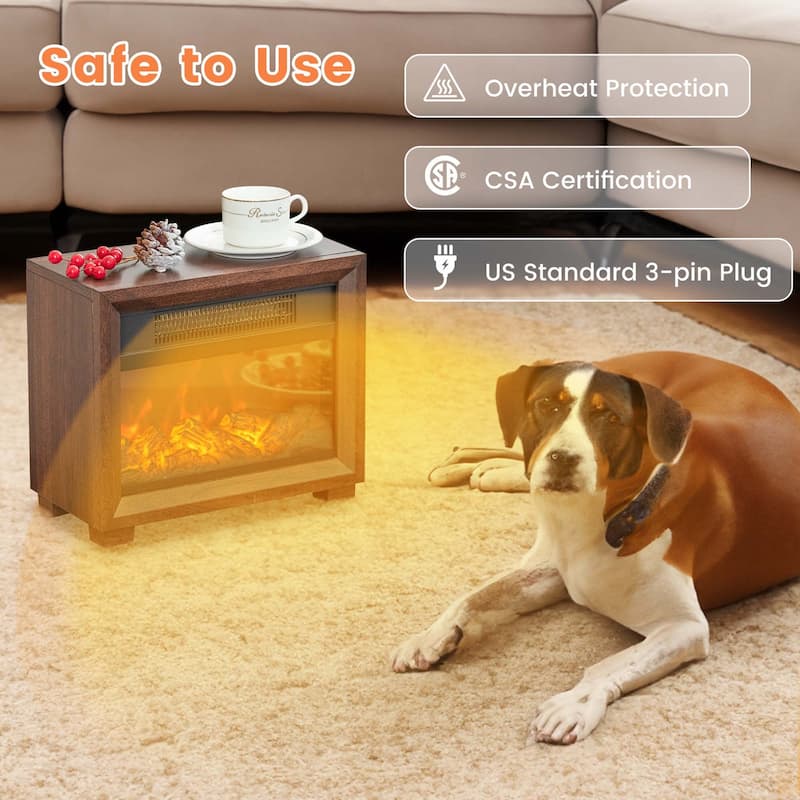 Mini Desktop Electric Fireplace Heater Portable Wooden Fireplace