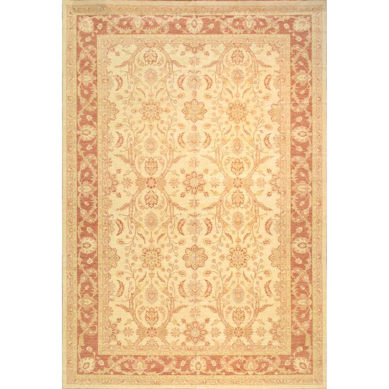 Pasargad Home Ferehan Hand-Knotted Beige Wool Area Rug - 11'11" X 17' 7"