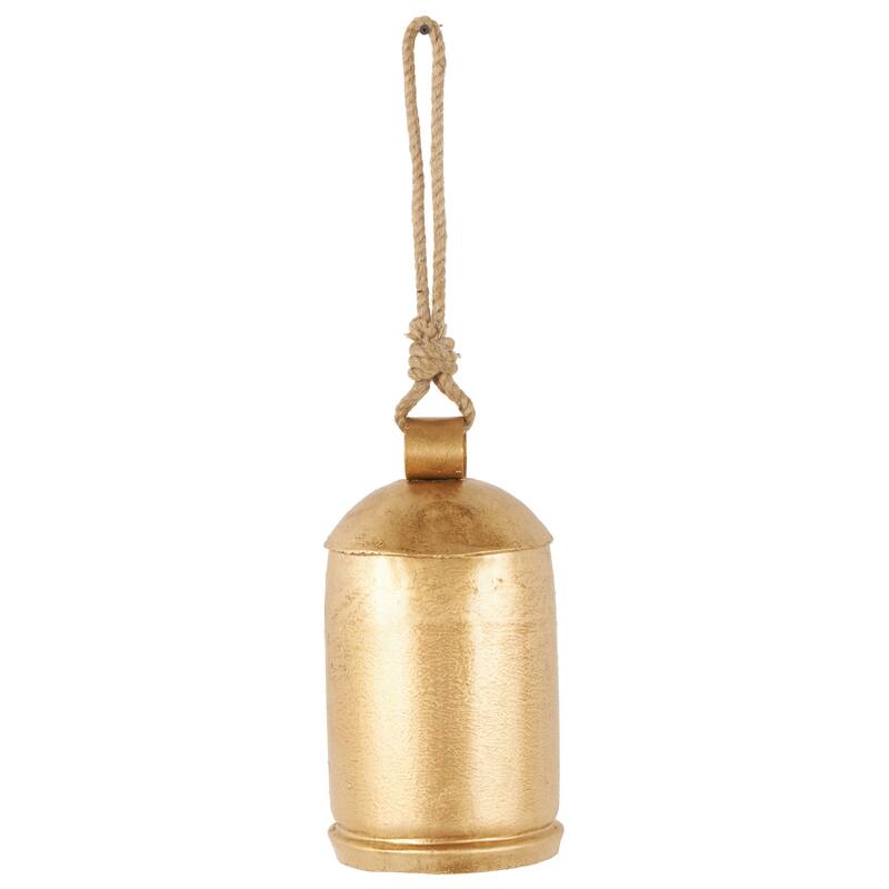 Gold Metal Indoor Outdoor Decorative Bell with Jute Hanging Rope