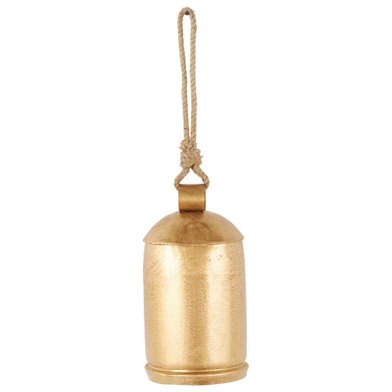 Metal Decorative Bell with Jute Hanging Rope - Gold - Roche River Decor - Gold - 7"W, 16"H