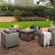 preview thumbnail 4 of 57, Puerta Outdoor 4-piece Wicker Chair Set with Square Firepit by Christopher Knight Home Grey+Mixed Black w Brown Fire Pit