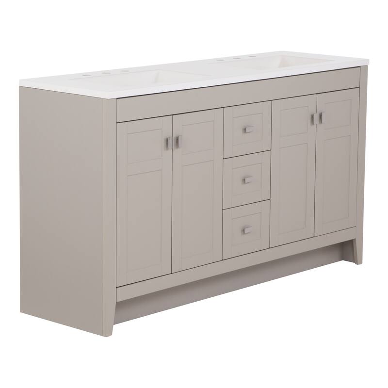 Spring Mill Cabinets Lonsdale 60.5" Double Bathroom Vanity With 6 Drawers and White Sink Top