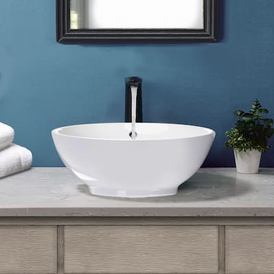 Highpoint Collection White 17-inch Round Ceramic Bathroom Vessel Sink