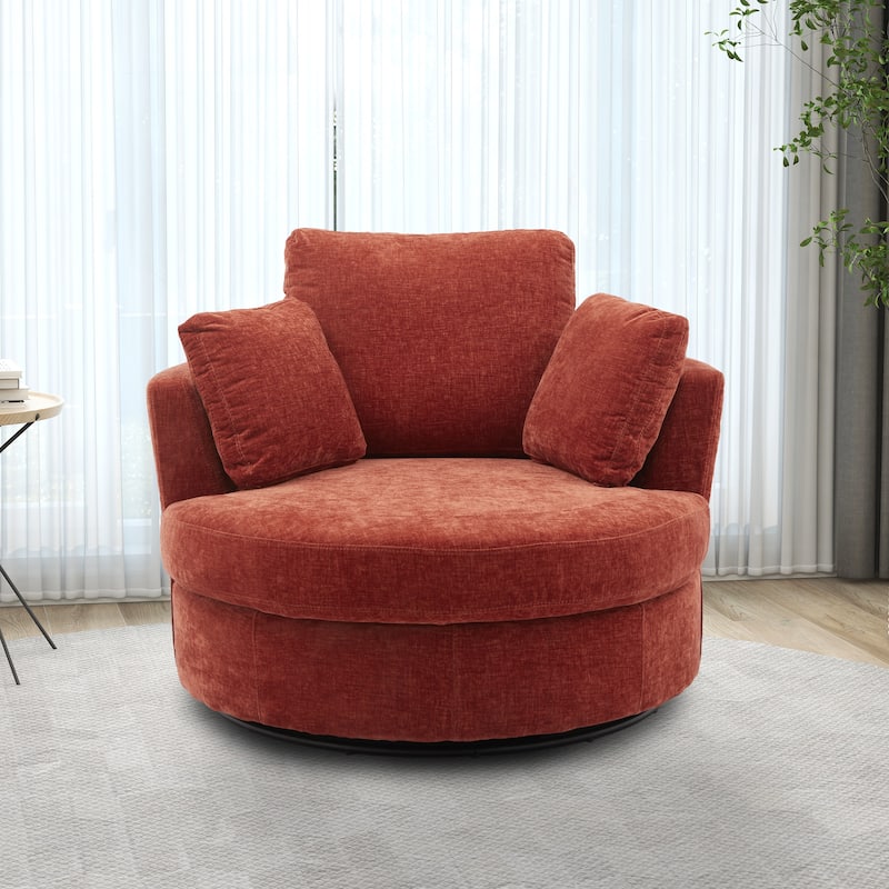 Upholstered Swivel Barrel Armchair Club Chair With Metal Base - Terracotta/Chenille